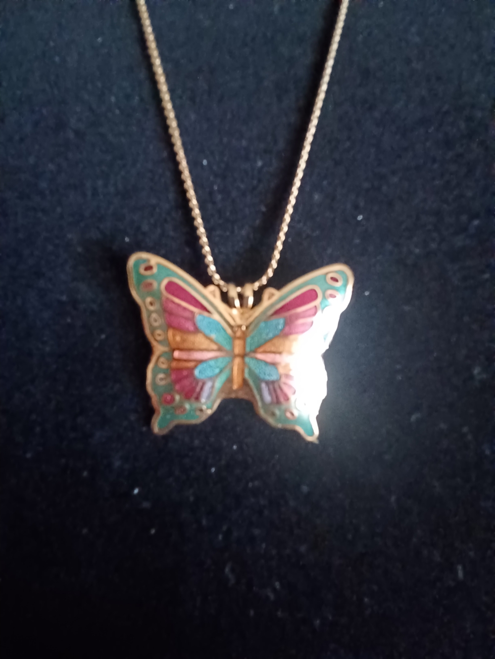 Monet Gold-Tone Butterfly Necklace with Pink & Teal Enamel